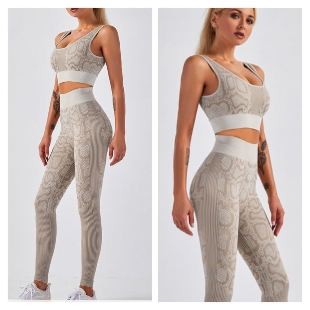 2/$30 Women's High Quality Snake Print Crop Tank & Legging 2Pc Yoga Set Size L